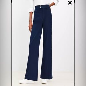 LOFT PALMER WIDE LEG DARK NAVY DEEP SPACE BLUE TWILL PANTS JEANS SIZE 00